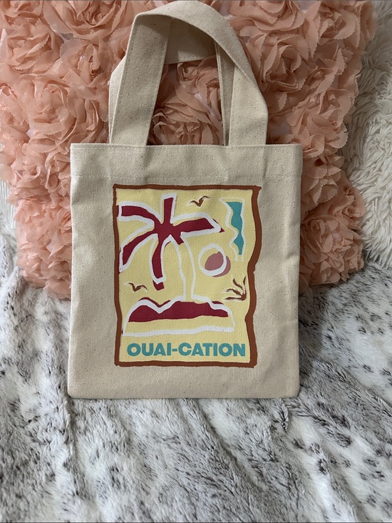 Handbags - Beige Canvas Tote Bag with Colorful Graphic-with BONUS gift 🎁